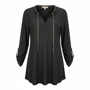 Agenda black knit long sleeve top with gold chain Size XL